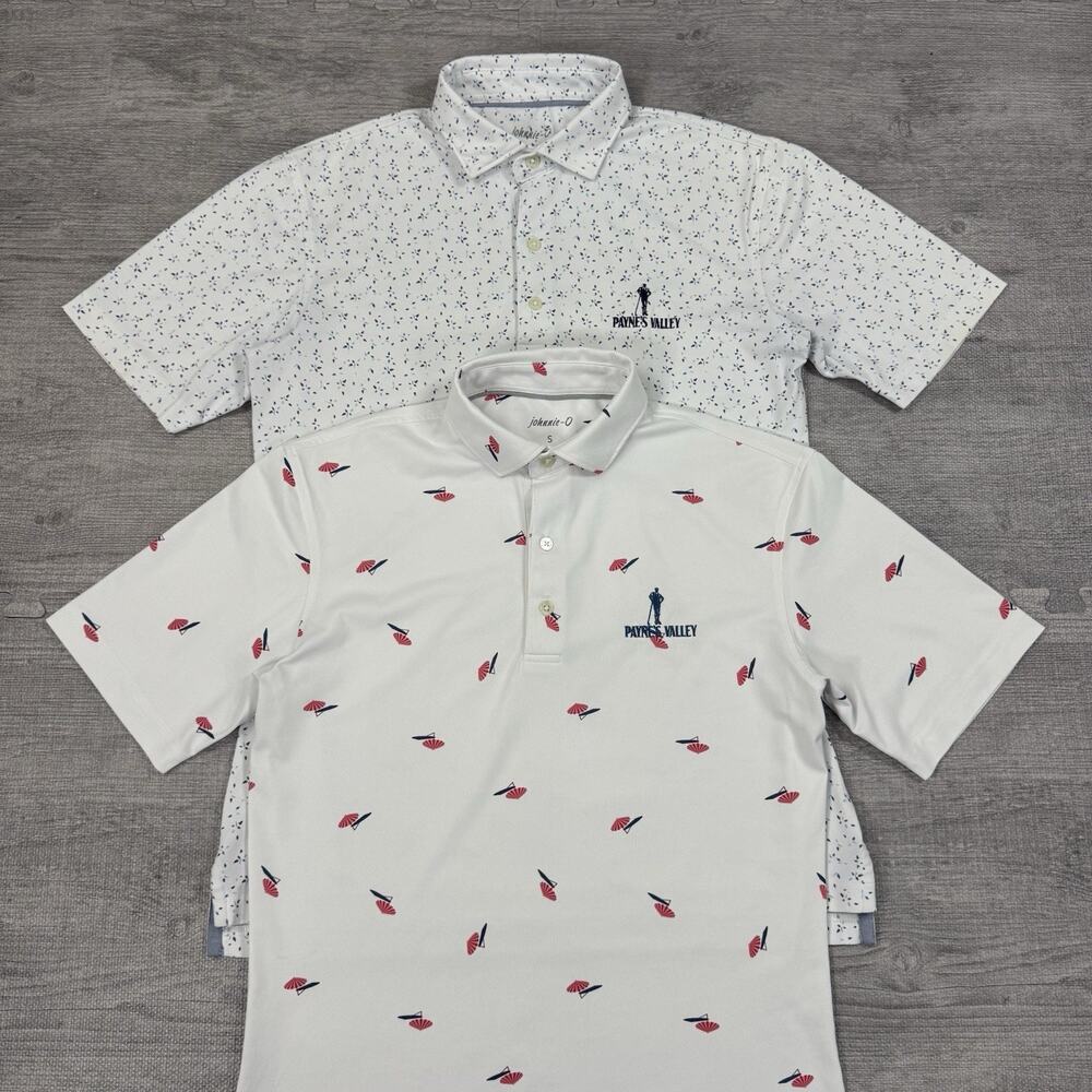 Lot Of 2 Johnnie O Payne's Valley Mens S Performance Polo Shirt White Floral AOP